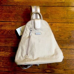 NWT Baggalini backpack beige w gold straps